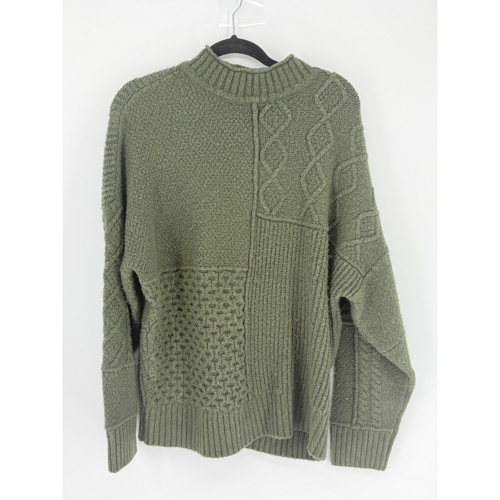 American Eagle Womens Olive Patchwork Cable Knit Sweater Boho Gorpcore Size M